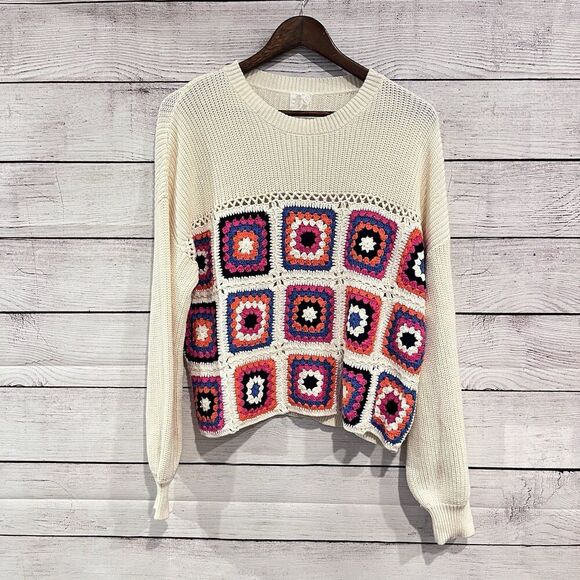 Sadie & Sage Floral Granny Crochet Sweater Relaxed Retro Contemporary Small - Picture 2 of 9